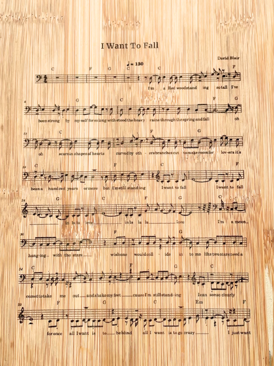 'I Want To Fall' Sheet Music Wood Cutting Board 34x22cm