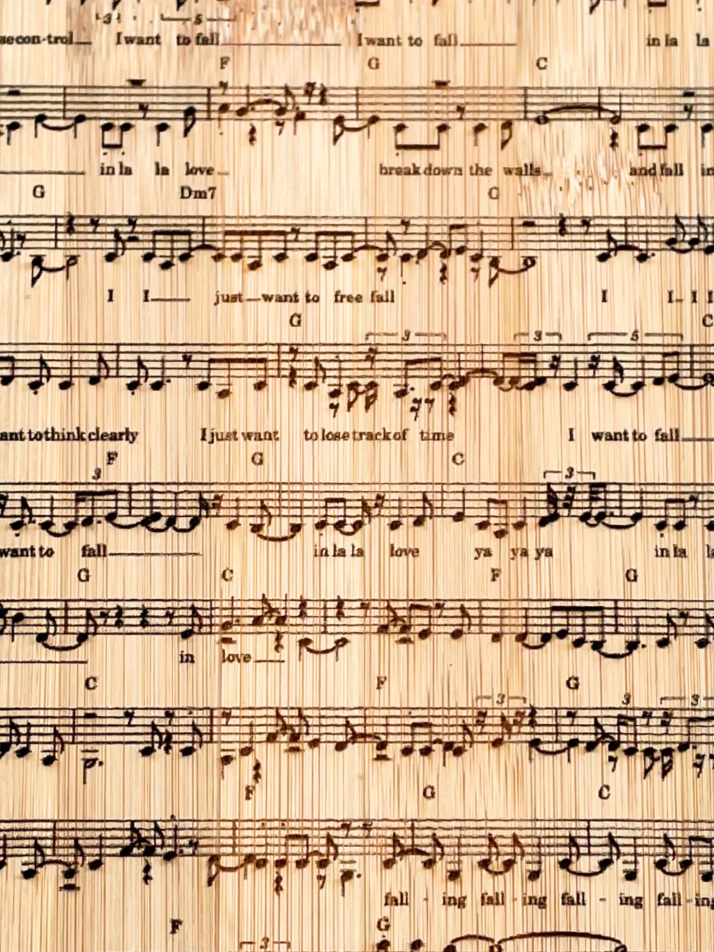 'I Want To Fall' Sheet Music Wood Cutting Board 34x22cm